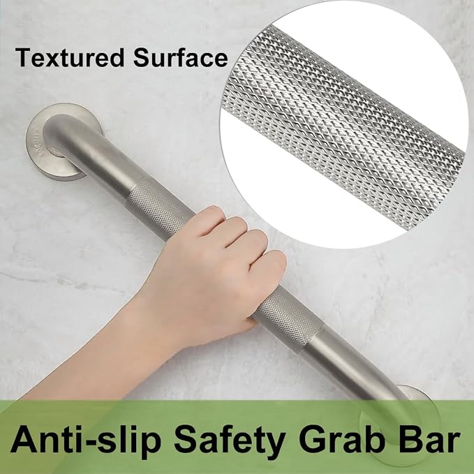 20 Inch Shower Grab Bar for Seniors 2 Pack,1.25'' Diameter 304 Stainless Steel Heavy Duty Anti-Slip Bathroom Safety Handicap Grab Bar for Shower, Bathtub & Toilet, Wall Mounted, Supports 500lbs