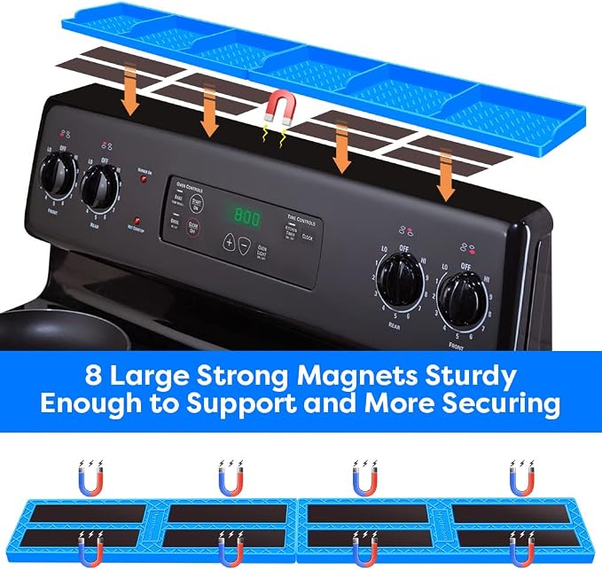 Hydream Stove Top for Shelf Silicone,30 Inch Magnetic Over the Stove Spice Rack of Shelf,Kitchen Organizer Magnet Above Stovetop Flat Back of Storage Suctioned-Blue