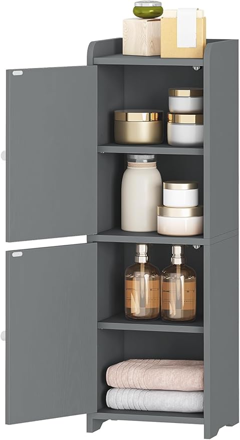 Hzuaneri Bathroom Storage Cabinet, Small Corner Floor Cabinet with 2 Doors and Adjustable Shelf, Narrow Toilet Paper Cabinets, Bathroom Organizer for Small Spaces, 7.9" D x 9.8" W x 29.5" H Gray