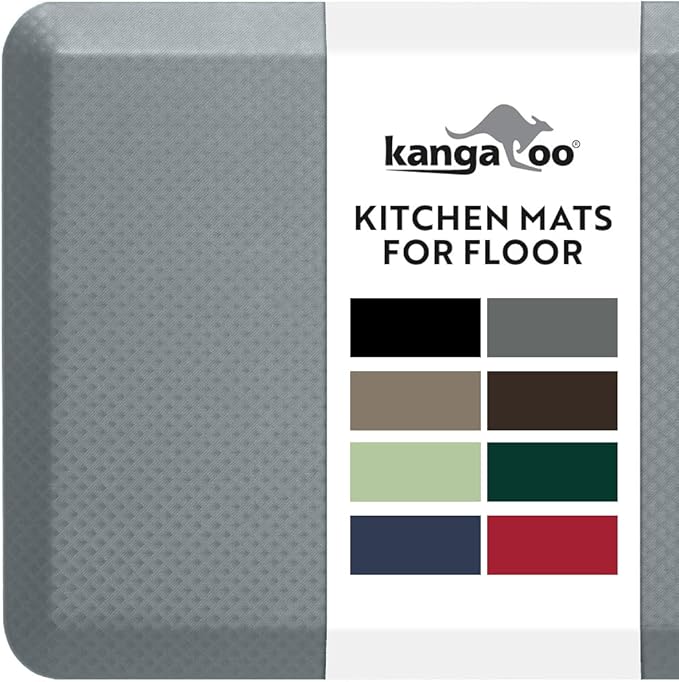 KANGAROO Anti Fatigue Mats for Kitchen Floor, 39x20, Reduce Foot, Knee, Back Pressure, 3/4 Inch Thick Cushioned Ergonomic Mat, Waterproof Comfort Rug for Under Sinks, Standing Desk, Store Floors, Grey