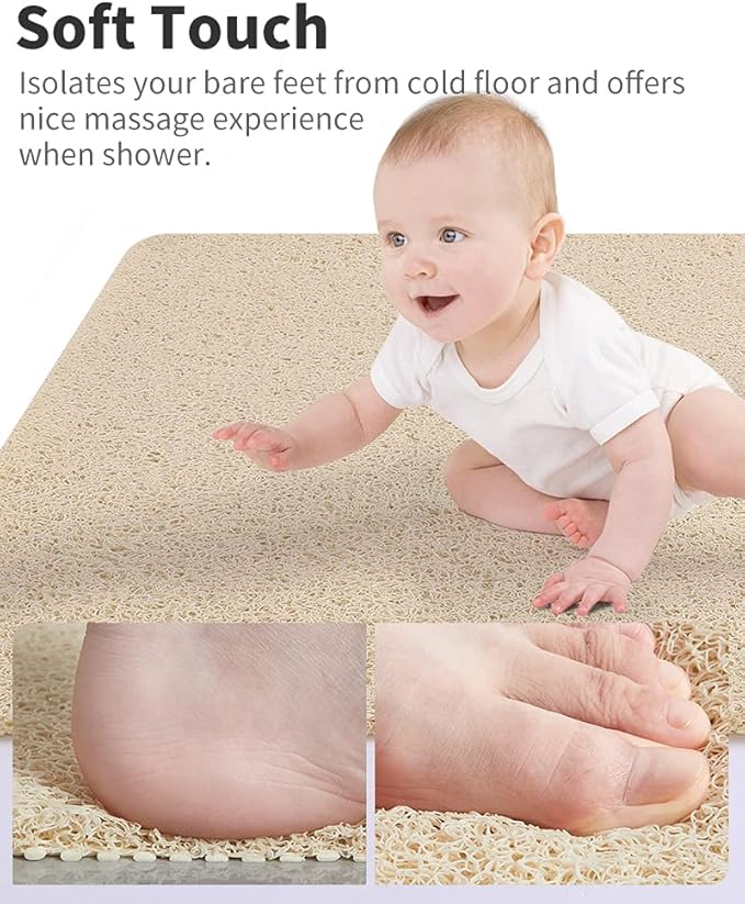 Non Slip Shower Mat, Comfortable Bath mat for Textured Surface,Quick Drying Easy Cleaning Shower Floor Mat for Wet Area,Without Suction Cups Beige 24 x 24