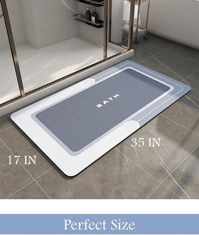 MontVoo-Bath Mat-Bath Mat Rug Non Slip Super Absorbent Stain Resistant Quick Dry Thin Bathroom Rug-Bath Mats for Bathroom Floor Bathtub Vanity-Bathmat Bath Rug Easy Care 17"x35" Blue