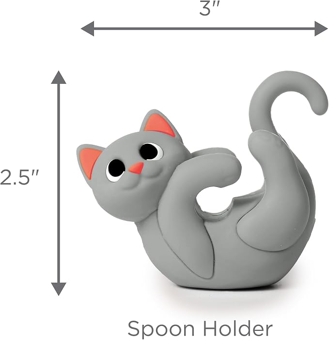 Gray Cat Spoon Rest for Stove Top – Silicone Pot Clip Utensil Holder & Lid Lifter – Funny Kitchen Gadget, Unique Grey Tabby Cat Gifts for Women – 3" x 2.5"