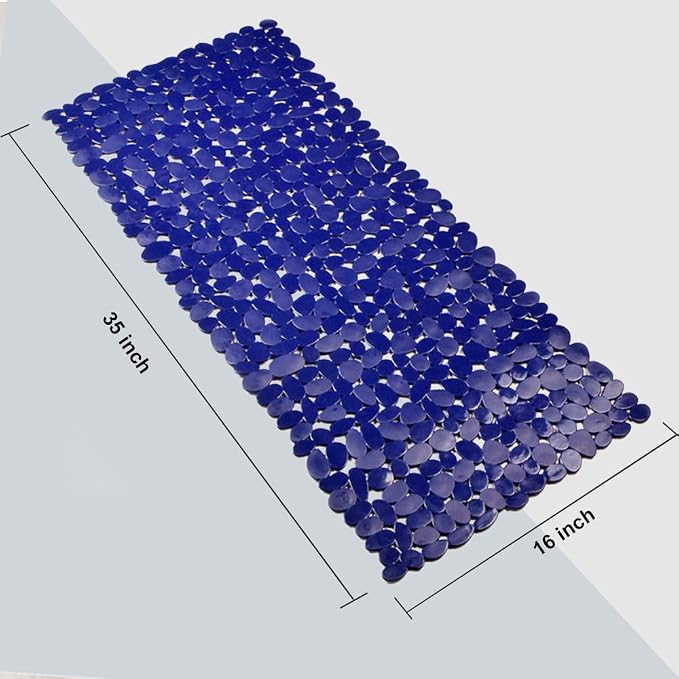 SONGZIMING Bathtub Mat Non Slip Pebble Bath Shower Mat with Drain Holes, Suction Cups Mat for Tub 16" W x 35" L, Navy Blue