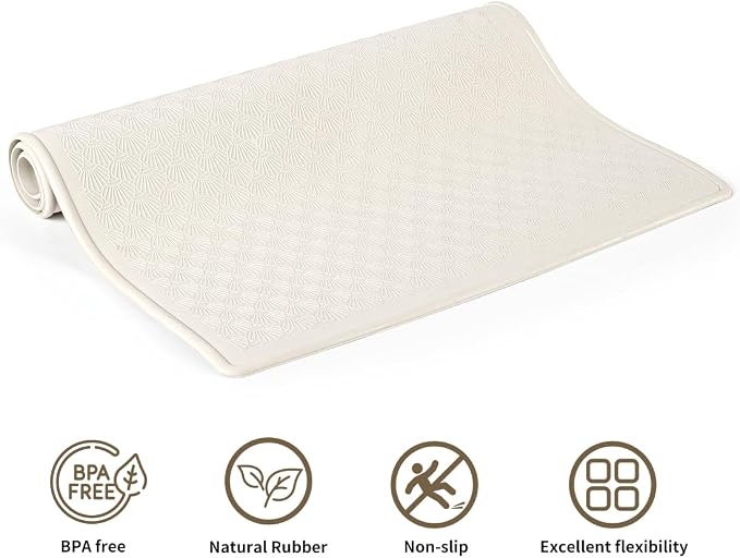 Bathtub Mat Non Slip, Bath Mat for Tub 22.4 x 14 Inches, Shower Mats with Suction Cups, Rubber Shower Stall Mats for Elderly & Kids, Cream White