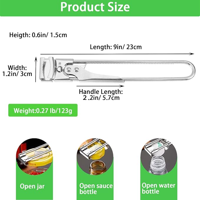 Adjustable Jar Opener, Stainless Steel Bottle Opener for Weak Hands,Multifunctional Jar Lid Opener Gripper for Seniors with Arthritis,Easy-Open Kitchen Tool for Senior and Kids (2)