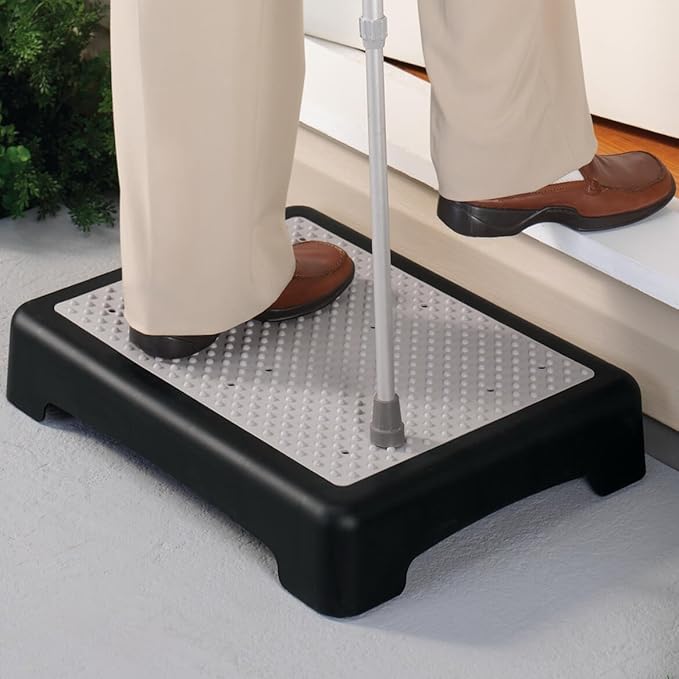 Non-Slip Indoor/Outdoor 4 Inch Height Mobility Platform Step, Grooved Surface for Added Traction, Drainage Holes – Supports Up to 400 Pounds, Measures 19 1/4" L x 15 1/2" W x 4" H