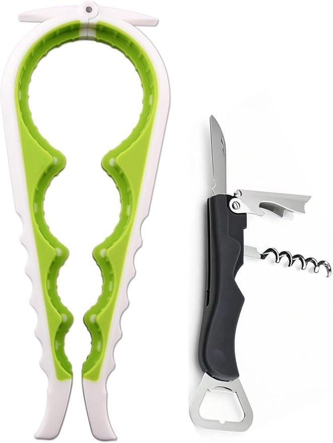 7-in-1 Multi-Function Bottle Opener, Kitchen Can Opener with Corkscrew, Jar Opener Bottle Opener and Can Opener for Weak hands, Seniors with Arthritis and Anyone with Low Strength