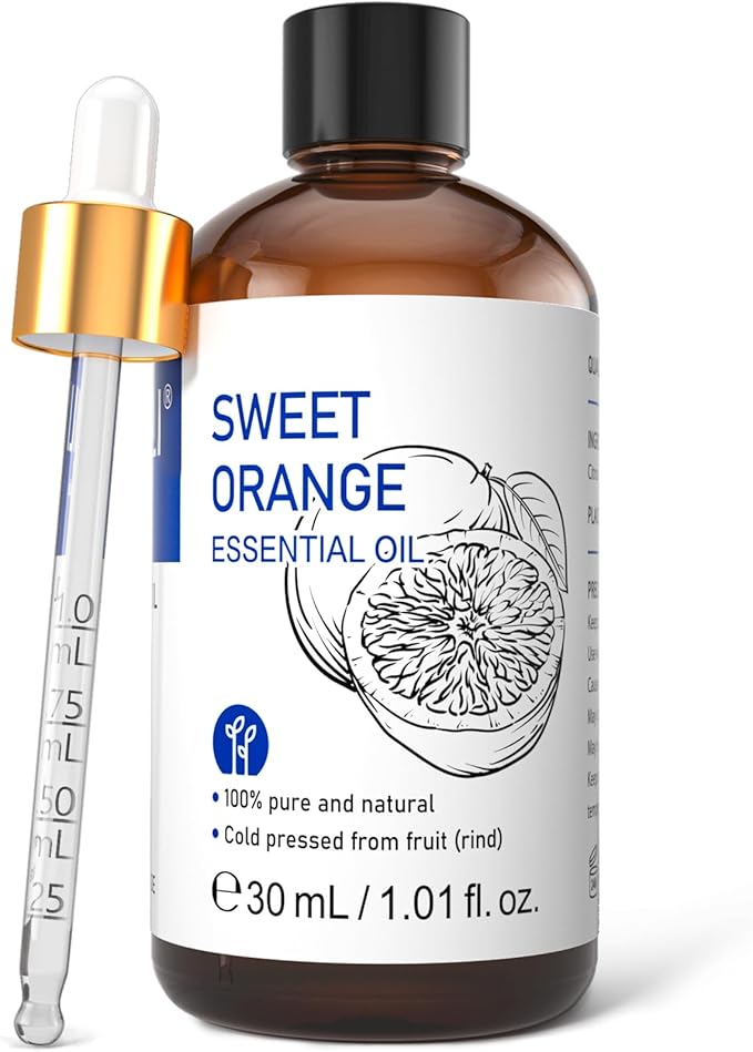 HIQILI 30ml Pure Sweet Orange Essential Oil, 100% Natural - 1 fl oz | Aromatherapy for Diffusers & Air Freshening, Skin Care, DIY for Cleaning Spray, Hand Soap,Candle & Soap