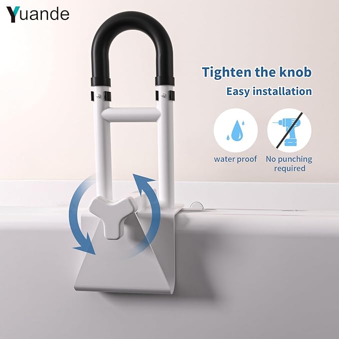 Bathtub Grab Bar, YuanDe 20 x 6 Inch Adjustable Bathtub Safety Rail with Height & Width Adjustment, Heavy-Duty Tub Handle for Elderly Seniors, Disabled & Injury Recovery