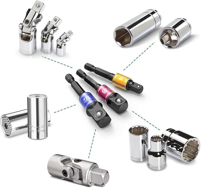 CIGOTU Socket Adapter Extension Set, 1/4, 3/8, 1/2 Inch Hex Shank, Impact Grade, Power Drill to Socket Converter, 3-Piece (Black)