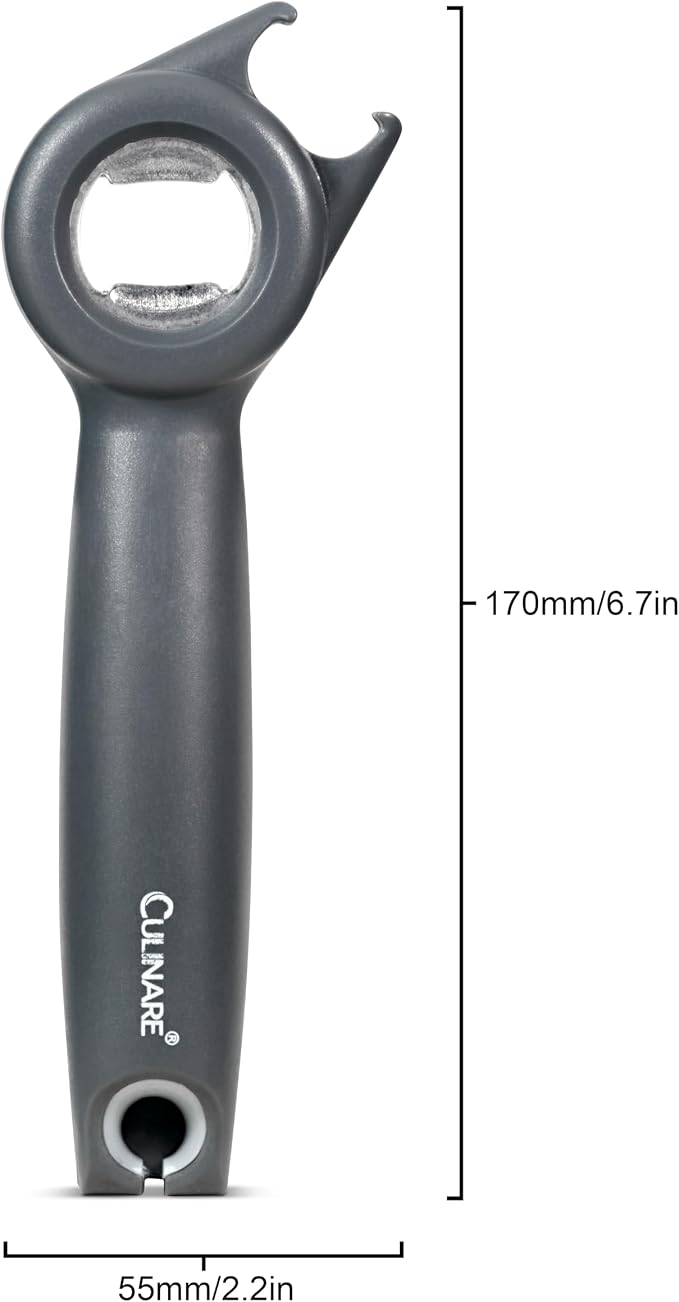 Culinare 5-in-1 Opener – Multi-Function Tool for Opening Jars, Cans, Bottles, Ring Pulls & Twist Caps – Ergonomic Handle for Comfort & Control – Dishwasher Safe, Grey – Ideal for All Kitchen Tasks