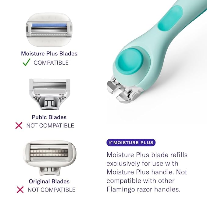 Flamingo Moisture Plus Women's Razor Set - No Shave Gel Needed - 1 Razor Handle, 1 Blade Refill, Shower Holder - Seafoam