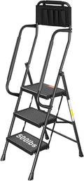 Valeo 3 Step Ladder with Handrails,500 Lbs Capacity,Folding Step Stool Ladder with Attachable Tool Bag,Lightweight & Storage Step Ladder 3 Step Folding,Multi-use for Home,Kitchen,Office,Black