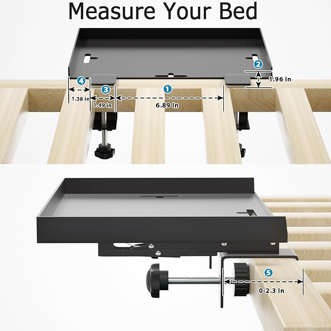 Foldable Bedside Shelf, Metal Clip-On Bed Tray Table for Bunk Bed & Dorm Beds, Dorm Room Essentials Organizer for College Students, Floating Tray, Space Saving Nightstand for Loft Beds (Black, Small)