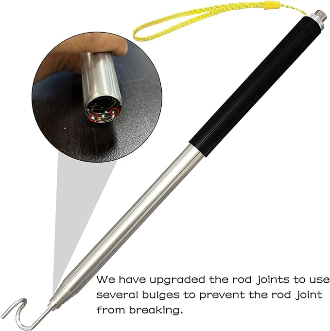 Telescoping Pole with Hook Magnetic Pickup Grabber Tool, Telescopic Push Pull Rod Wire Grabber Tool Fish Stick, Telescopic Magnetic Pick-Up Tool