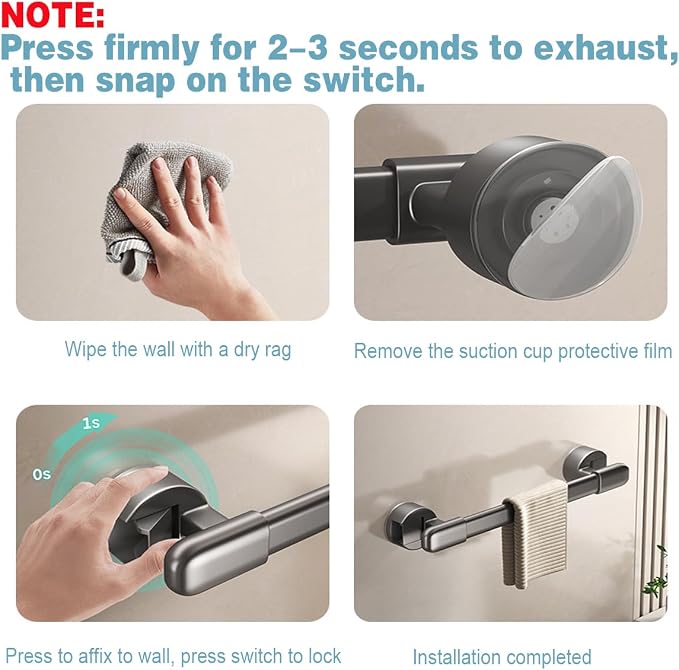 Suction Cup Grab Bar for Shower, Shower Grab Bars Suction，Easy-Grip Handles, Bathroom Safety Support, No-Drill Installation