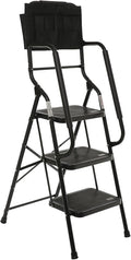 Wiberwi 3 Step Ladder with Handrails 500 lb Capacity Step Stool Folding Portable Ladders for Home Kitchen Steel Frame with Non-Slip Wide Pedal Stepladder with Attachable Tool Bag Black