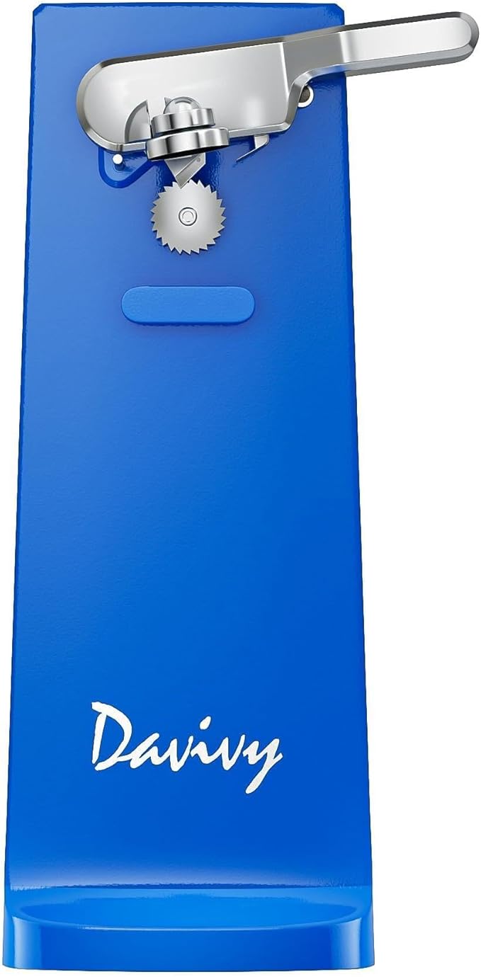 Davivy Electric Can Opener, One Touch Lid Opener, Removable Stainless Steel Cutter and 3-in-1 Design, with Sharpener and Bottle Opener (Blue-ABS)