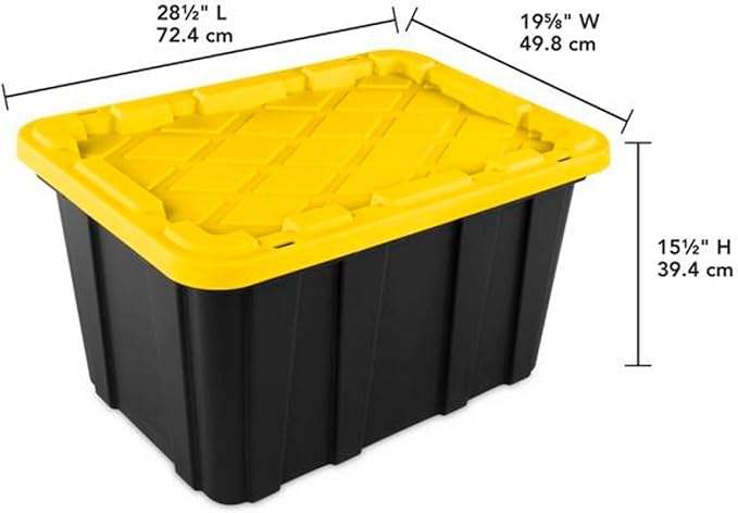Sterilite 12-Pack Industrial Tote, Plastic Storage Container Bins with Lids, 27 Gallon - Large, Stackable, and Heavy-Duty Organizer Box Containers for Closet, Garage, Shelves, and Office