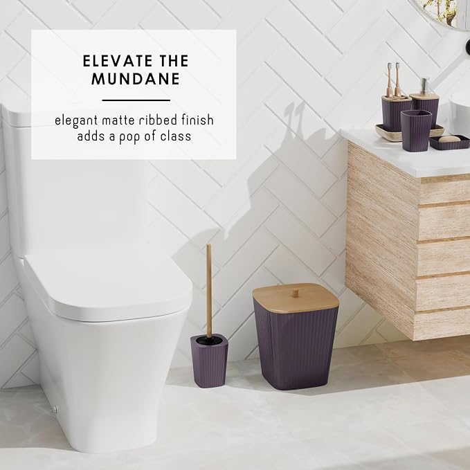 Clara Clark Bathroom Accessories Set - Bathroom Set, Bathroom Accessory Set, Shower Curtain Set, Toilet Brush, Trash Can & Soap Dispenser - Purple - 20PC