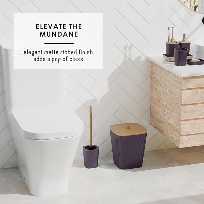 Clara Clark Bathroom Accessories Set - 27PC Bathroom Set with Adhesive Corner Shower Caddy Hanging, Bathroom Sets with Shower Curtain and Rugs, Purple Shower Curtain Set with Bathroom Trash Can