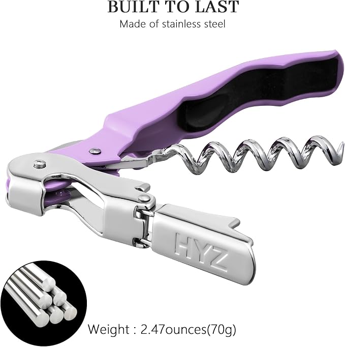 HYZ 2-Pack Wine Opener Waiter Corkscrew, Professional Wine Key for Servers, Bartender with Foil Cutter, Manual Wine Bottle Opener Double Hinged (Lilac)