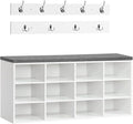 HOOBRO Shoe Storage Bench with Cushion, 39.4" L Entryway Bench with 12 Cubbies, Entryway Hall Tree with Storage, Cubby Shoe Rack Bench with Coat Rack for Hallway, Holds up to 330 lb, White WT112HX01