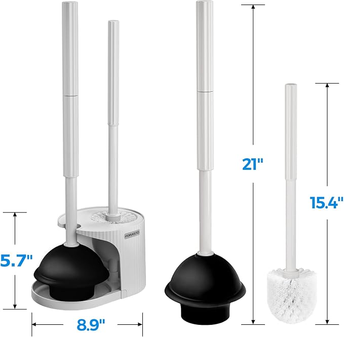 FORASTO 2 in 1 Toilet Plunger and Brush Set，Extended Handle Plunger，Toilet Bowl Brush Plunger Set,Bathroom Cleaning Tools ，Toilet Brush Plunger Combo，Cleaning Brush，Dark Gray