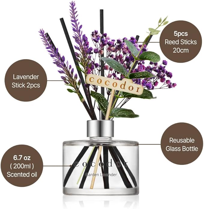 COCODOR Lavender Reed Diffuser/April Breeze/6.7oz/1Pack / Home Fragrance Scent Essential Oil Stick Diffuser for Bedroom Bathroom Home Decor for Women