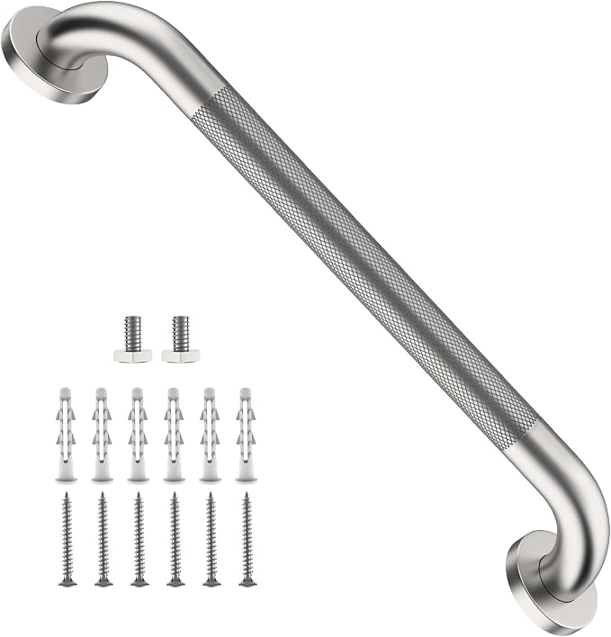 20 Inch Grab Bar for Shower, ZUXET Safety Shower Handle for Seniors w/Knurled Texture, 304 Stainless Steel Anti-Slip Safety Handrail, Handicap Elderly Bathtub Toilet Bathroom Assist (Brushed Nickel)