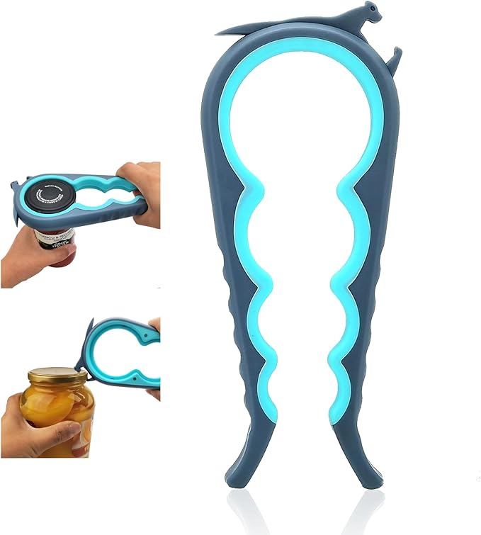 Otstar Jar Opener Bottle Opener and Can Opener for Weak hands, Seniors with Arthritis and Anyone with Low Strength, Mutil Jar Opener Get Lids Off Easily (Blue and Grey)