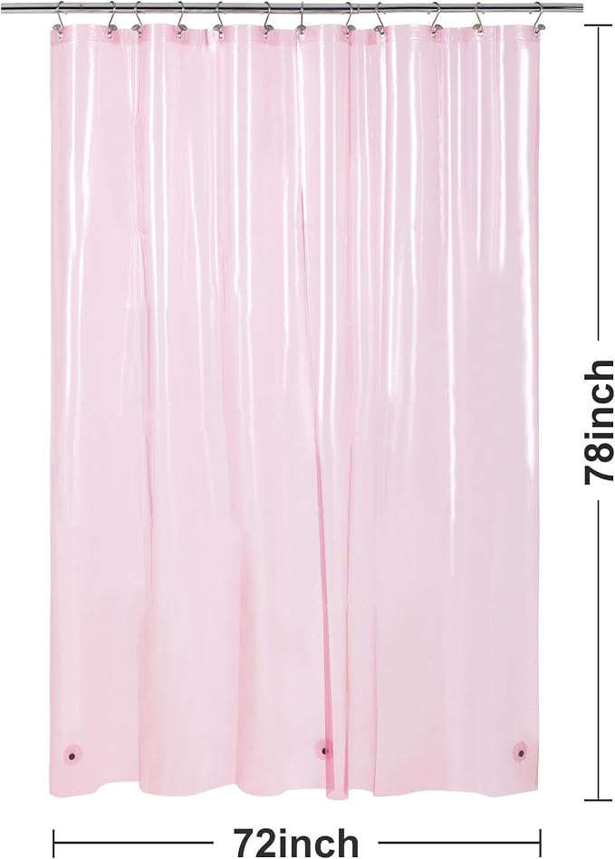 Barossa Design Clear Pink Long Shower Curtain Liner 78" Height - 3 Magnets & Waterproof Lightweight PEVA Shower Liner for Bath Tub, PVC Free, Metal Grommets, Clear Pink, 72x78