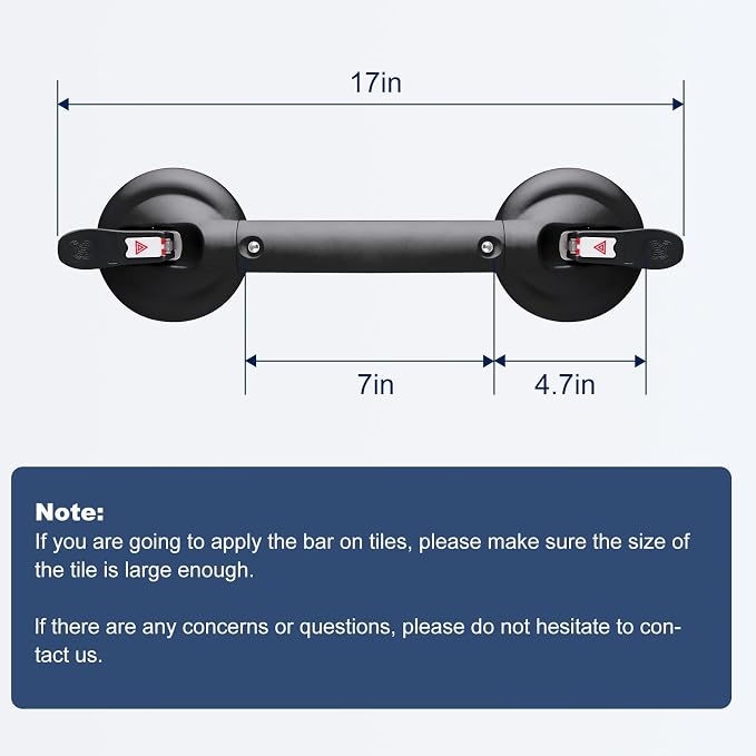 Suction Cup Grab Bars for Bathtubs and Bathroom, Tool Free Shower Handle, Grab Handle for Elderly Suction with Indicators, Shower Grab Bar for Seniors,Black