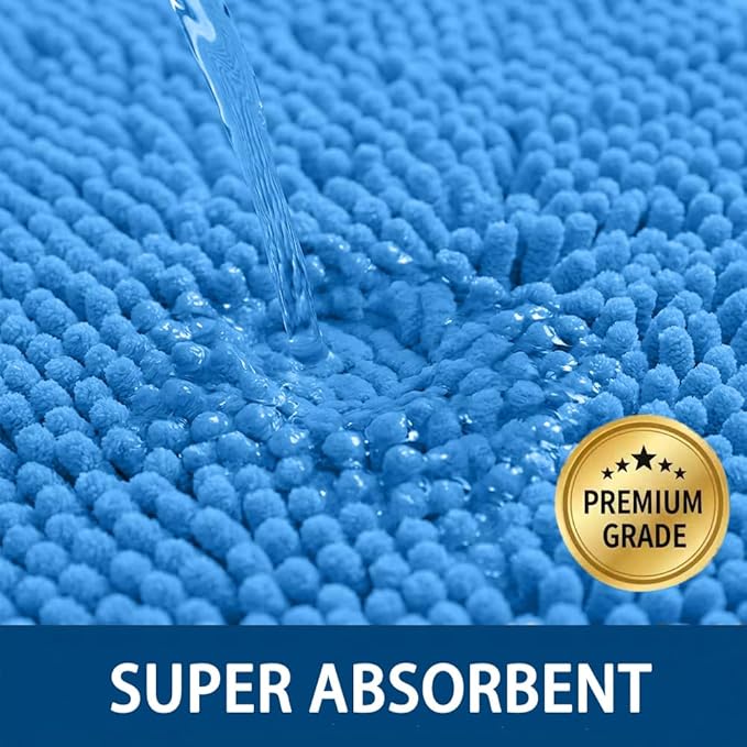 Bathroom Rugs Sets 2 Piece,Super Absorbent Chenille Bath Mats and U-Shaped Toilet Rug,Strong PVC Non Slip Backing,Microfiber Washable Dry Quickly Bath Mats for Bathroom(20"x32"+20"x20"U, Calm Blue)