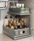 1 Pack Under Sink Organizer With Next-Gen Ball-Bearing Slides,2-Tier Precision Mesh Pull Out Cabinet Storage for Bathroom&Kitchen,Height Adjustable Drawers Shelf,Anti-rust-Grey