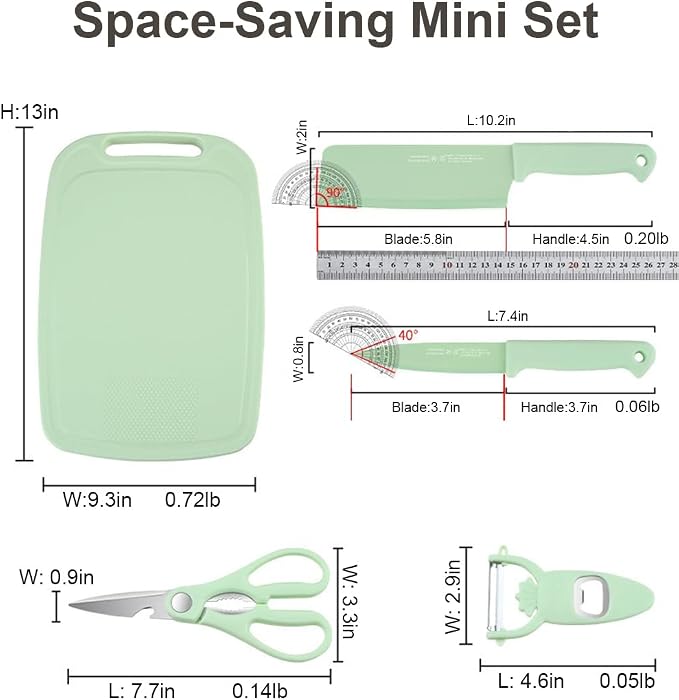5 in 1 Mini Knife and Cutting Board Set, Small Cutting Board Camping Cutting Board Cutting Board Scissors, Smart Cutting Board and Knife Set, Dorm Kitchen Essentials Travel Knife Set (Wheaten)