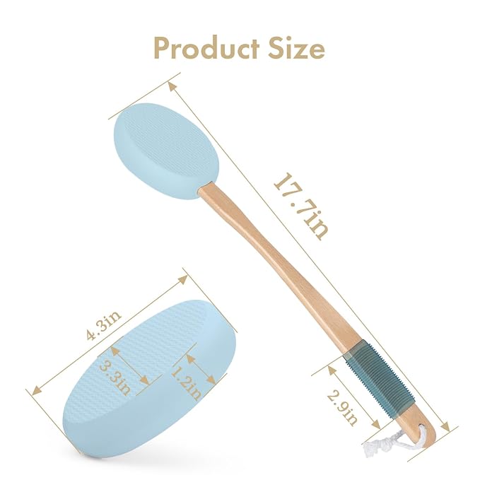 AmazerBath Lotion Applicator for Back, Feet, 4 Replaceable Pads with Long Handle, Back Sunscreen Applicator for Elderly, Women, Apply Cream Medicine Skin Cream Moisturizer Sunscreen Tanner, Blue