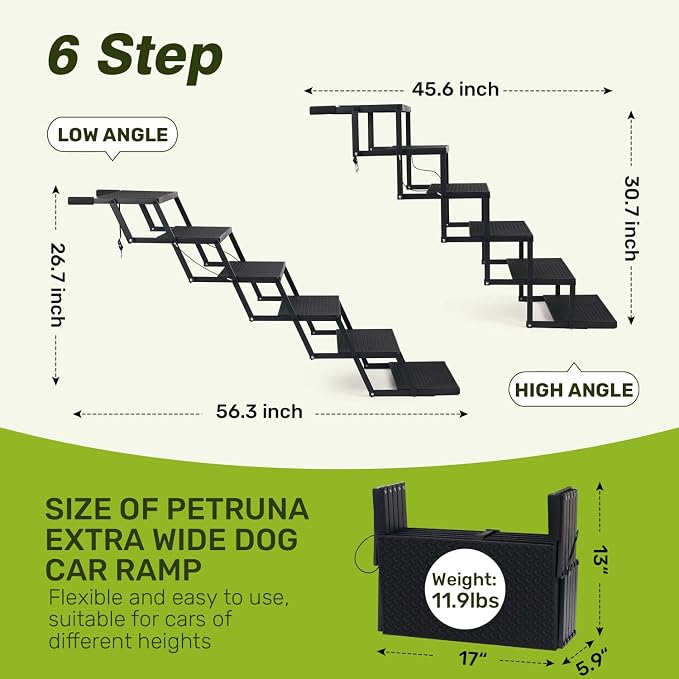 Foldable Dog Car Steps - Upgraded Non-Slip Pet Stairs for Large Dogs, Portable Metal Frame Dog Ramps for High SUV, Truck and Cars, Lightweight Pet Ladder with High Load-Bearing Capacity (6 Steps)