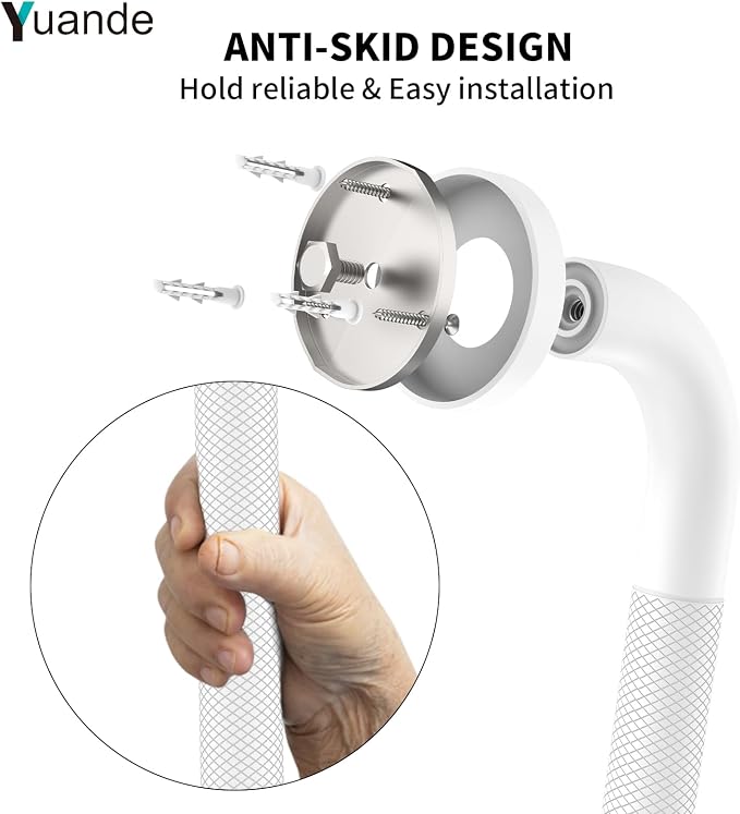 24 Inch Anti Slip Shower Grab Bar, YuanDe White Stainless Steel Bath Grab Bar, Knurled Bathroom Safety Rail, Shower Handrail Support, Handicap Elderly Balance Assist Handles-1.25" Diameter