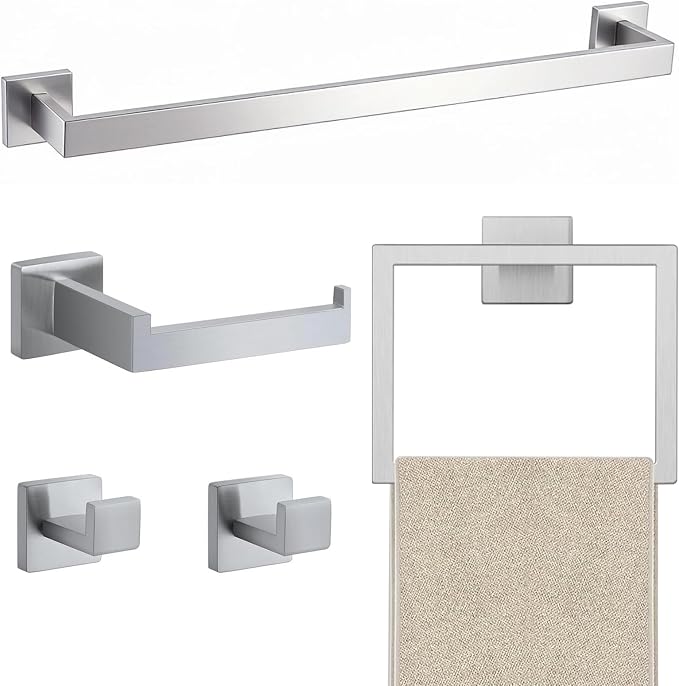 JOPOFI 5 Piece Bathroom Towel Bar Set - Thicken Stainless Steel Bath Towel Holder, 23.6 Inch Towel Racks for Bathroom Wall Mounted, Bathroom Hardware Accessories Set - Brushed Nickel