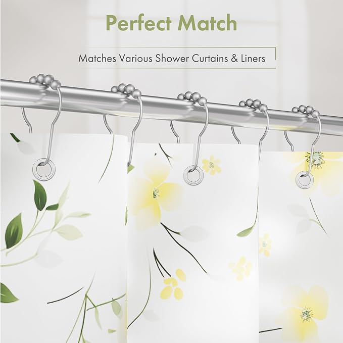 Amazer Shower Curtain Hooks, Decorative Shower Curtain Hooks Rust Proof Stainless Steel Shower Curtain Hooks, Shower Hooks for Shower Curtain Bathroom 12PCS, Space Silver