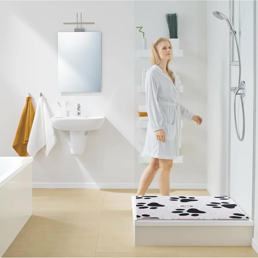 Extra Large Square Shower Mat, Yonala 36 x 36 Inch Stylish Non Slip Shower Mats for Inside Shower with Drain Hole in Middle, Soft Trimmable PVC Loofah Anti Slip Shower Mat, Quick Drying