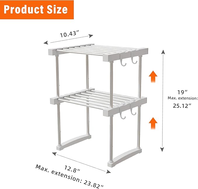 BLULEE Expandable Under Sink Organizer, No-Drill Adjustable Shelf for Heavy Laundry Supplies, Custom Fit Around Pipes Cabinet Rack for Bathroom Vanity and Kitchen Pantry
