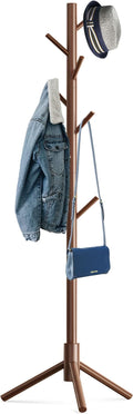 Hupmad Wooden Tree Coat Rack Stand,Sturdy Freestanding Coat Rack with 8 Hooks,3 Adjustable Height for Child Adult,Wood Coat Stand Tree Fits Entryway Bedroom Office for Bags,Hats