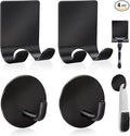 Diesisa Razor Holder 304 Stainless Steel for Shower + Adhesive Sticky Heavy Duty Waterproof Wall Hooks, Premium for Hanging Towels, Coat, hat (2+2 Pack) - Black
