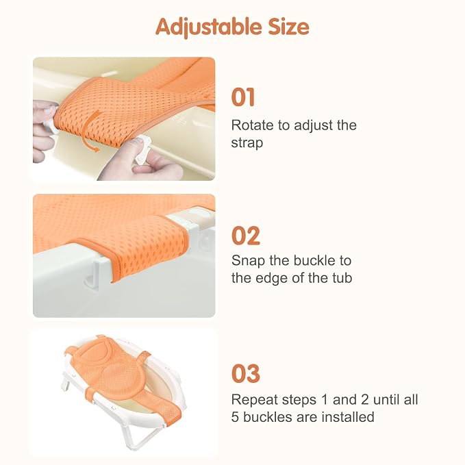 Colorlife Baby Bath Seat Support Net Infant Bathing Seat Support Mat, Adjustable Comfortable Non-Slip Five-Pointed Baby Shower Net Bathtub Sit Up Mesh for Newborn 0-12 Months-Orange(No Bathtub)