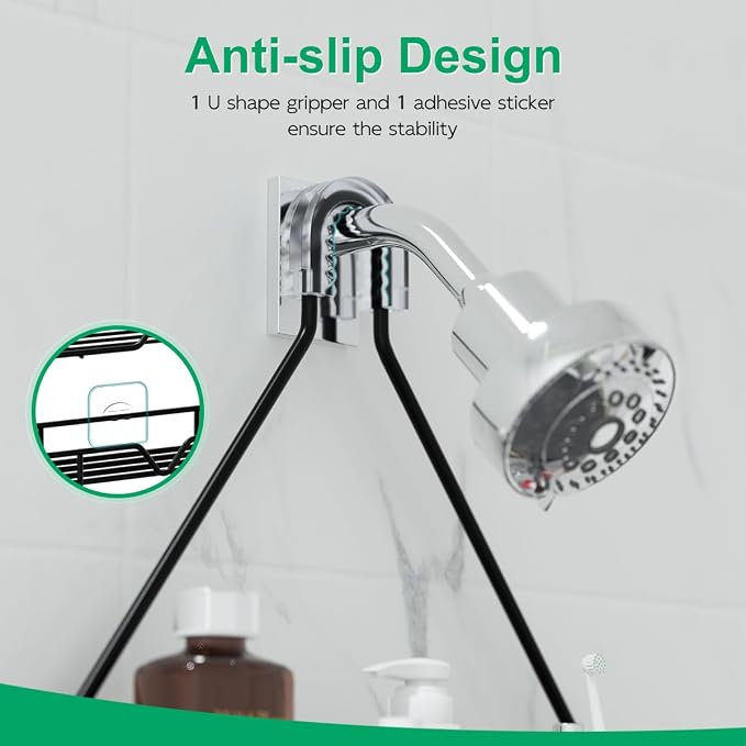 TreeLen Shower Organizer Hanging Shower Caddy over Shower Head Black Bathroom Hanger for Shampoo Razor Soap
