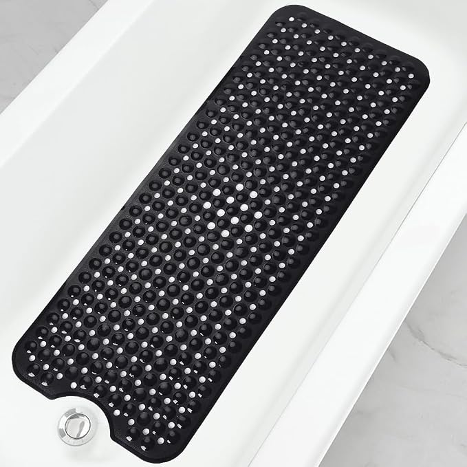 Bathtub and Shower Mats, 40x16 Inch Extra Large Non Slip Soft Bath Tub Mat with Suction Cups and Drain Holes for Bathroom Floor and Keep Tubs Clean, Machine Washable, Black