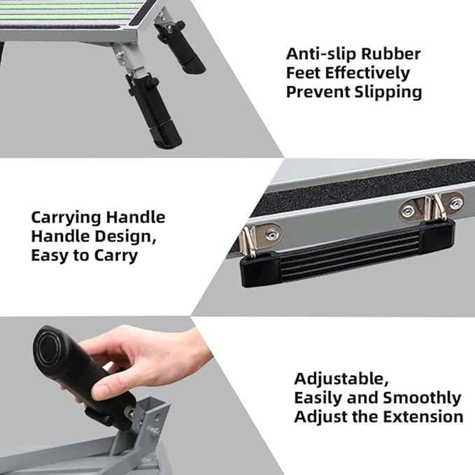 Homeon Wheels RV Step Stool, Adjustable Aluminum Platform with Non-Slip Surface, Folding Step with Rubber Feet, Reflective Strip, Handle & T Level, for Camper Use, 1000lbs, 16.5x12.2, Gray Luminous